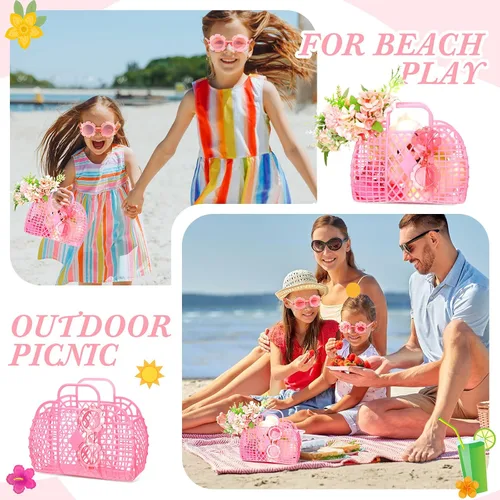 Vista 5 de Zubebe 4 bolsas de gelatina para niños, bolsa de gelatina, bolsa de gelatina reutilizable para niñas, bolsa de playa para niñas, cesta de Pascua