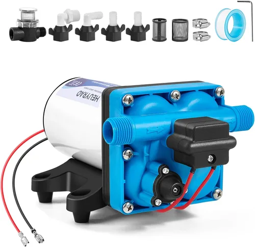 Vista 8 de Heuyrao Bomba de agua para caravana de 12 V CC, silenciosa, 4.0 GPM 45 PSI, diafragma autocebante de 3 cámaras, bomba de presión de agua dulce