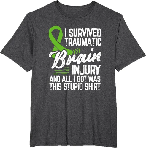 Vista 17 de Camiseta traumática con cinta verde para concienciación de lesiones cerebrales traumáticas I survived TBI, Negro, S
