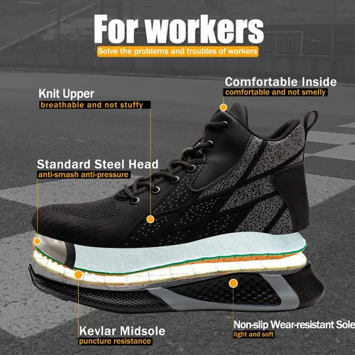 Vista 4 de ARCHINSERT Zapatos de punta de acero para hombres y mujeres, zapatos de seguridad indestructibles, resistentes al deslizamiento, puntera de acero