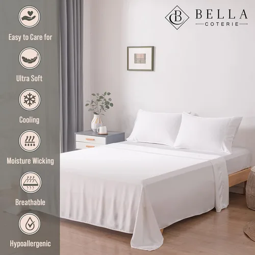Vista 2 de Bella Coterie - Juego de sábanas tamaño individual, viscosa de bambú, de cultivo orgánico, ultrasuaves, refrescantes para calurosos, esquinas tipo