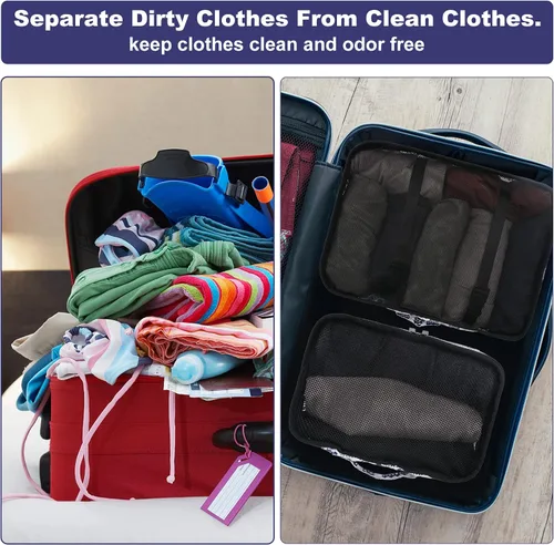 Vista 2 de Juego de 6 cubos de embalaje, bolsas organizadoras de maleta para artículos esenciales de viaje, tela duradera y cremalleras para vacaciones al aire