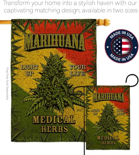 Vista 4 de Paquete de banderas de arpillera de marihuana para casa, diseño novedoso y moderno de apoyo a nuestras tropas, pancarta pequeña para jardín, patio
