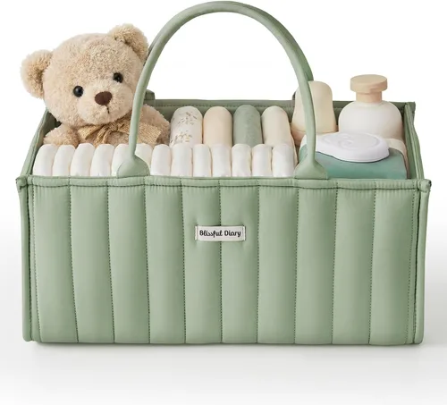 Vista 9 de Blissful Diary Organizador de pañales con flores, elegante cesta de almacenamiento para guardería, regalo para baby shower, imprescindible