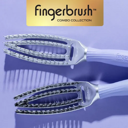 Vista 5 de Olivia Garden Fingerbrush Combo Curved and Vented Paddle Brush for Blow Drying - Ionic and 100% Boar Bristles - For All Hair Types