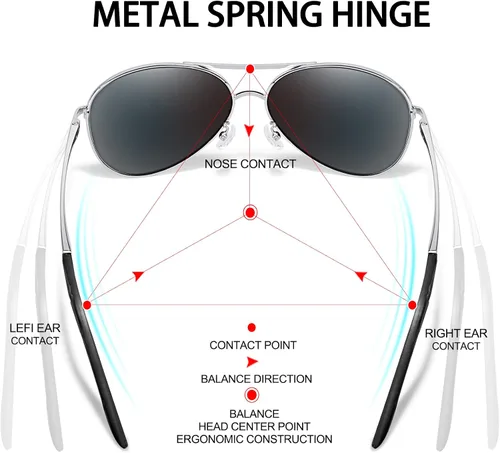 Vista 4 de BOTPOV Gafas de sol de aviador para hombres y mujeres, polarizadas, protección UV400, lente espejada, marco de metal con bisagras de resorte..