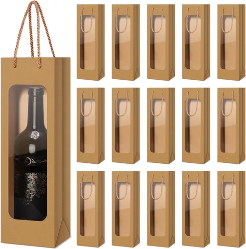 Vista 20 de Tioncy 24 bolsas de regalo de botella de vino individual de Navidad, bolsas de champán para bodas a granel con ventana transparente, cajas
