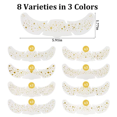 Vista 5 de 24 piezas de tatuajes faciales con purpurina facial, parches de maquillaje con purpurina corporal, parches de manchas brillantes, accesorios