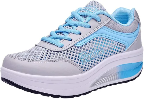 Vista 5 de Lousioa Parejas Hombres Woemen Sneakers Flying Weaving Mesh Slip-On Transpirable Ligero Runing Corde-Up Zapatos de Deportes al aire libre, 5, Azul
