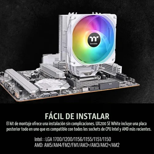 Vista 5 de Thermaltake UX200 SE Blanco Placa base 5V Sincronización ARGB 16.8 millones de colores 15 LED direccionables Intel/AM5/AMD (LGA 1851/1700) enchufe