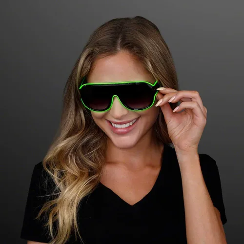 Vista 3 de Gafas de sol iluminadas aviador verde EL alambre neón LED intermitente gafas