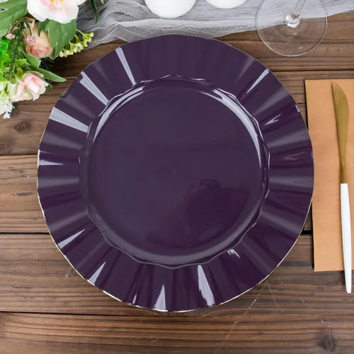 Vista 122 de Tableclothsfactory Paquete de 10 platos redondos de plástico negro de 6 pulgadas para ensalada de postre, platos desechables con borde ondulado
