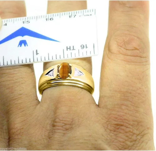 Vista 2 de Rylos Anillos para hombre chapados en oro amarillo, plata clásica de 0.315 x 0.236in, piedras preciosas ovaladas y diamantes brillantes genuinos