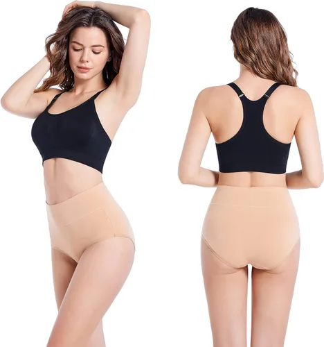 Vista 4 de Ropa interior para mujer, de cintura alta, de algodón, suave, elástica, transpirable, paquete de 5