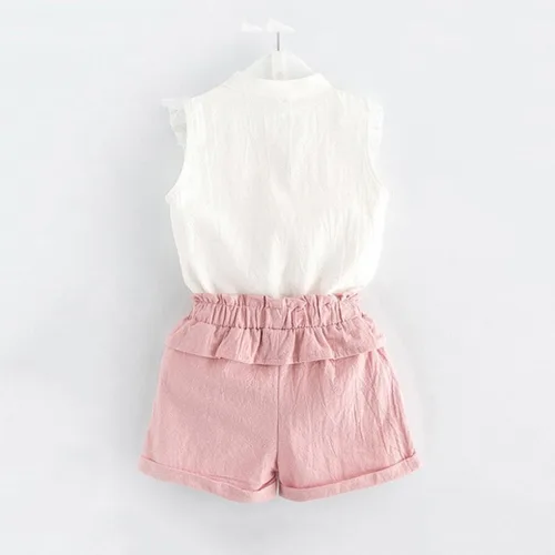 Vista 3 de Moonker Conjunto de ropa de verano para niños pequeños y niñas camiseta bordada pantalones cortos