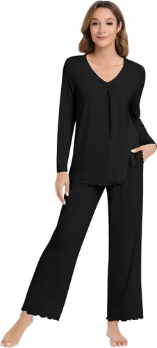 Vista 62 de NACHILA Women's Pajamas Set-Viscose Made from Bamboo, Long Sleeve Sleepwear Top with Pants Comfy Pajama Soft 2 Piece Pjs B-aqua Green