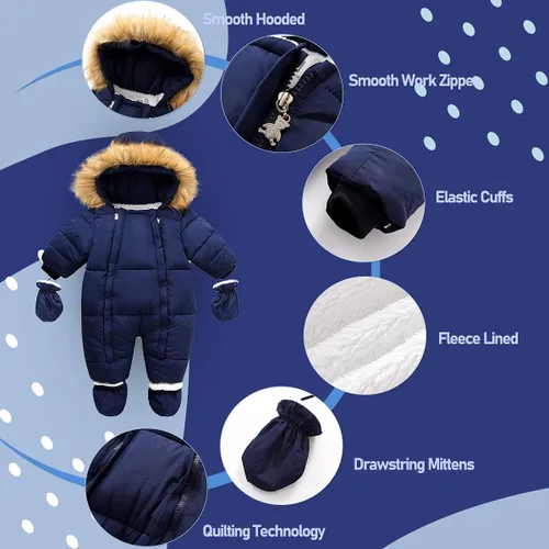 Vista 3 de Traje de nieve de invierno para bebé, abrigo cálido con cremallera y zapatos con guantes
