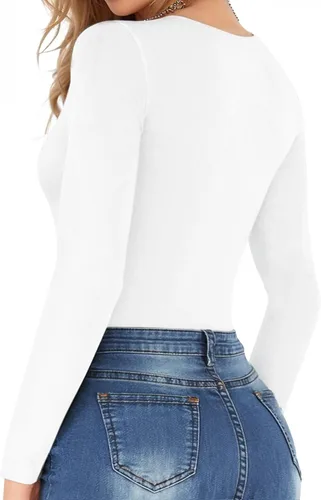 Vista 35 de MANGOPOP - Body de manga corta con cuello cuadrado para mujer