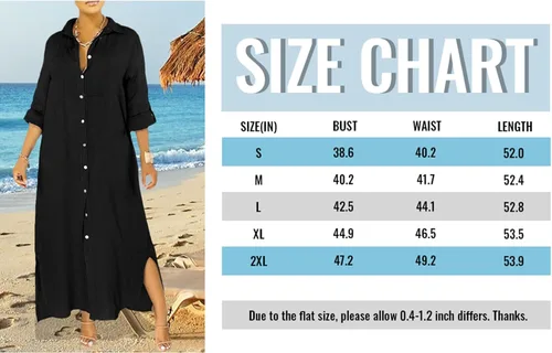 Vista 6 de Vestido largo tipo camiseta para mujer, holgado, con botones, manga larga, con abertura, para novio