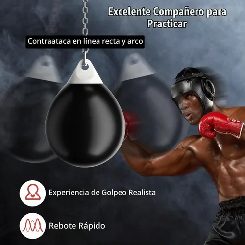 Vista 6 de GYMAX Saco de boxeo, bolsa de agua con inyector de agua y accesorios para colgar, bolsa de boxeo plegable resistente para gimnasio en casa,