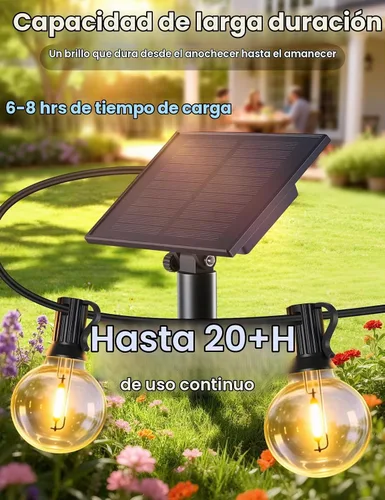 Vista 3 de Brightever Luces de Cadena Solares de 25 Pies para Exteriores Impermeables, Luces Solares G40 con Control Remoto y 10+1 Bombillas Globo LED