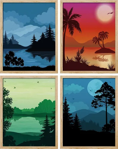 Vista 175 de SIGNWIN Marco de arte de pared de jirafa de safari africano, juego de 4 impresiones coloridas de paisaje, decoración de pared de naturaleza