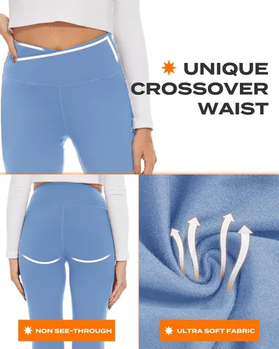 Vista 88 de TNNZEET Leggings acampanados negros para mujer, pantalones de yoga cruzados con bolsillos, corte de bota, leggings acampanados