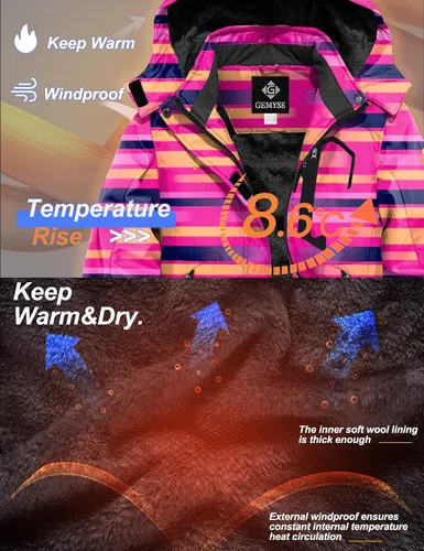 Vista 5 de GEMYSE - Chaqueta de esquí impermeable y resistente al viento con capucha, para niña
