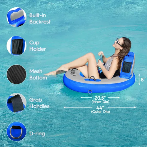 Vista 4 de CALOBANA Anillo Flotante Redondo Inflable Hamaca de Agua Flotadores de Río de Alta Resistencia Flotadores de Lago para Adultos Plataforma de Isla
