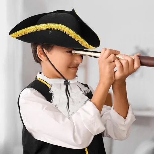 Vista 6 de Ramede Conjunto de disfraz colonial para niños y niños, disfraz de guerra revolucionaria, chaleco de tricornio, gorro de tricornio, calcetines