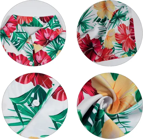 Vista 5 de MYHALF Camisa hawaiana suave y fresca para mujer, camisas hawaianas de verano con estampado floral tropical, cuello en V, camiseta de manga corta