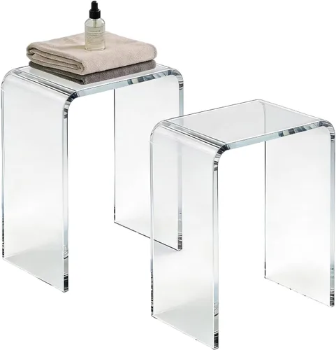 Vista 12 de Taburete de acrílico de 13" de ancho para niños pequeños, soporte para plantas, multiusos como taburete resistente al agua para la ducha, taburete