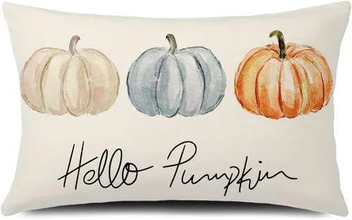 Vista 8 de Funda de almohada de otoño de 20 x 12 pulgadas, funda de cojín de otoño con diseño de calabazas de otoño, funda de almohada lumbar de lino