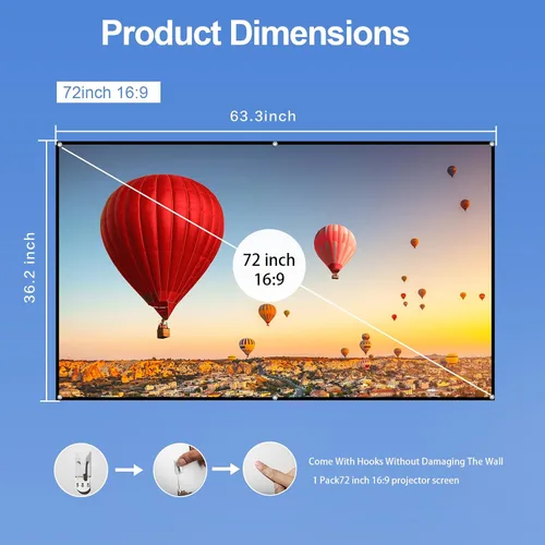 Vista 2 de Docooler Pantalla de proyector, pantalla de proyección plegable 16:9 de 80 pulgadas, pantalla de proyección plegable duradera para montaje en pared