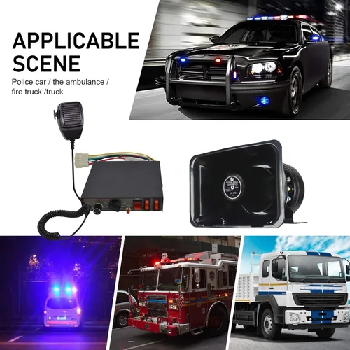 Vista 7 de Sirena de policía para auto, sistema de altavoces Safego, DC12V 200W 9 tonos, altavoz con micrófono de mano cableado, sirena electrónica