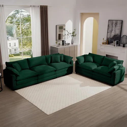 Vista 19 de Juego de sofá de 2 piezas de gran tamaño para sala de estar, sofá biplaza y sofá individual, asiento modular modular profundo de pana cómodos sofás