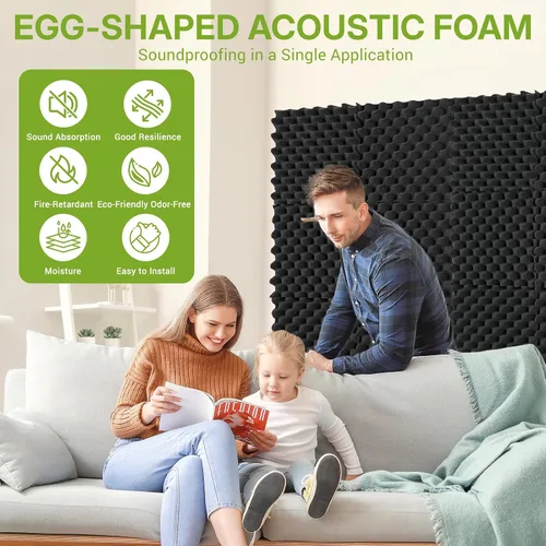 Vista 5 de Paquete de 6 paneles de espuma acústica de 12 x 12 x 2 pulgadas, paneles de pared acústicos con patrón de huevo, paneles de espuma acústica de Negro