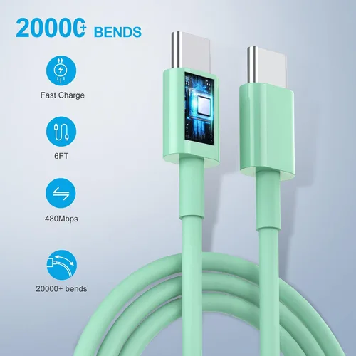 Vista 4 de Cargador de carga rápida para iPhone 17, cargador de pared USB C de doble puerto de 40 W, bloque de carga rápida con cable de carga USB C a C de 6