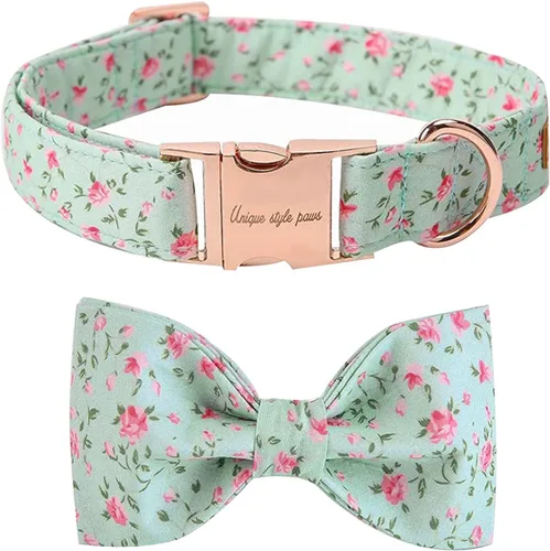 Vista 36 de Unique style paws Collar de perro de algodón con lazo, collar para cachorro con cuadrícula negra y azul para perros pequeños, medianos y grandes