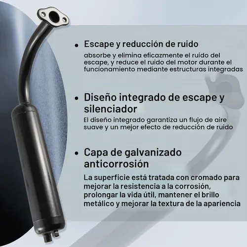 Vista 3 de Tubo de escape negro de 1.575 in para bicicleta motorizada de 49 cc, 50 cc, 60 cc, 66 cc, 80 cc, 2 tiempos