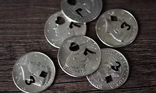 Vista 2 de blue-ther 7 de corazones, medio dólar para monedas, trucos de magia, juego de cartas de mago, accesorios de primer plano, accesorios de primer