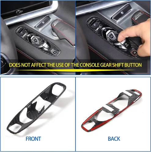 Vista 4 de Cubierta de panel de palanca de cambios de fibra de carbono real compatible con Chevrolet Corvette C8 2020-2025, panel de palanca de cambios