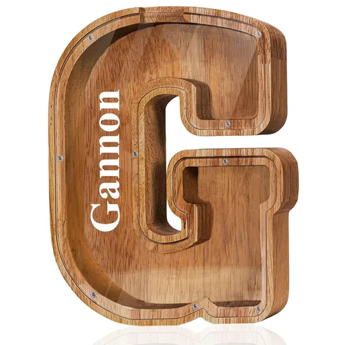 Vista 33 de Alcancía de madera grande personalizada con letras – Alcancía de letras para niños y niñas, regalo de cumpleaños (A)