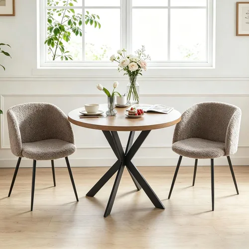 Vista 15 de Homedot Juego de mesa de comedor de cocina de 3 piezas para 2, mesa de comedor redonda negra de 37 pulgadas con brazos de comedor negros, juego