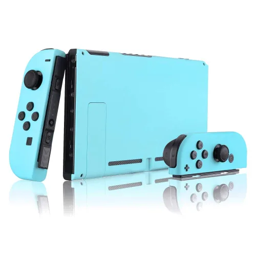Vista 7 de eXtremeRate Colorful Border Screen Protector Back Plate NS Joycon Handheld Controller Housing Buttons for Nintendo Switch DIY Replacement Shell