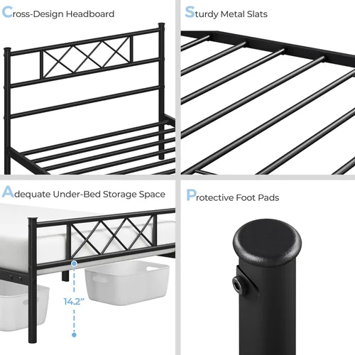 Vista 4 de Yaheetech Base de cama de plataforma metálica tamaño Twin con cabecero y piecero simples, base de colchón para almacenamiento debajo de la cama