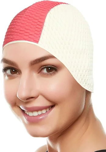 Vista 16 de BeeMo Gorro de Natación de Látex para Mujeres - Gorro de Natación de Goma - Suave Cómodo Elástico Elegante Diseño de Corte Bajo Protege el Cabello