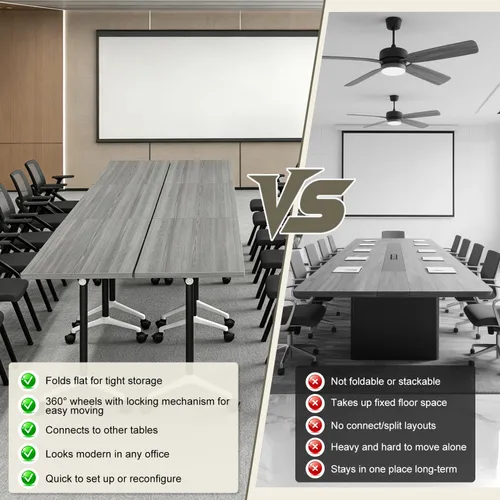 Vista 8 de 2Pack Folding Conference Table, 47.2in Modular Training Table with Wheels Grey