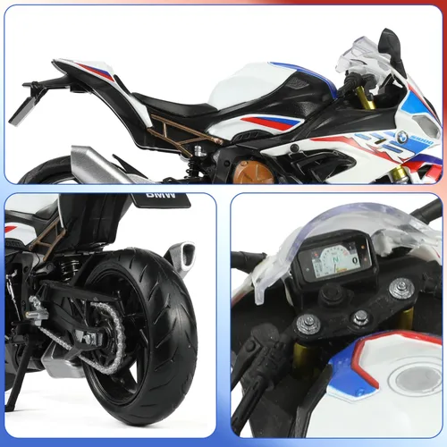 Vista 6 de 1:12 Modelo de motocicleta de juguete compatible con BMW S1000RR MD004-blanco