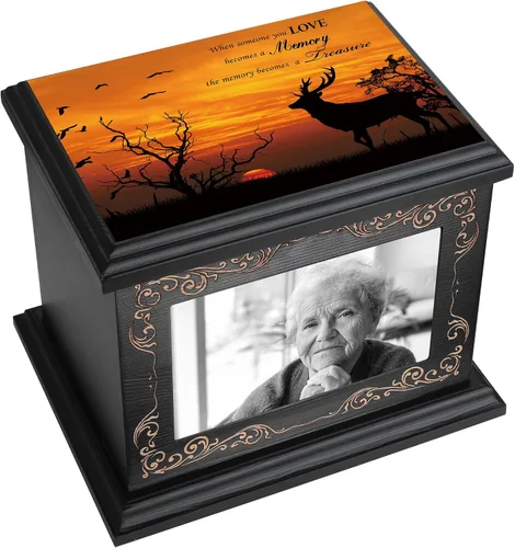 Vista 10 de Urnas de cremación para cenizas humanas de adultos, masculinas o femeninas, urnas conmemorativas funerarias para cenizas con marco para fotos, caja